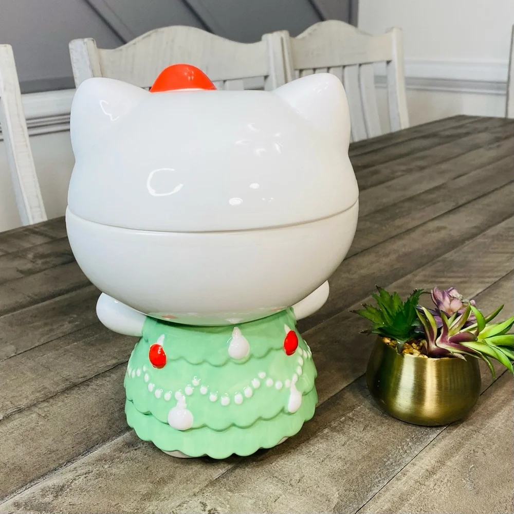 NWT Hello Kitty Christmas 2024 Green Tree Dress Ceramic Cookie Jar/Canister